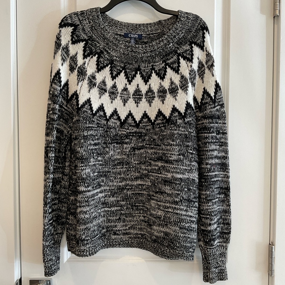 Chaps Black & White Print Sweater (L)
